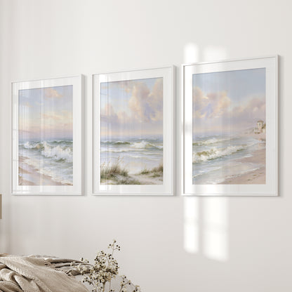Beach Landscape Set of 3 Wall Decor. Serene Ocean Waves Prints