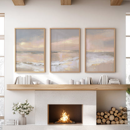 Abstract Coastal Set of 3 Prints. Neutral Seascape Painting