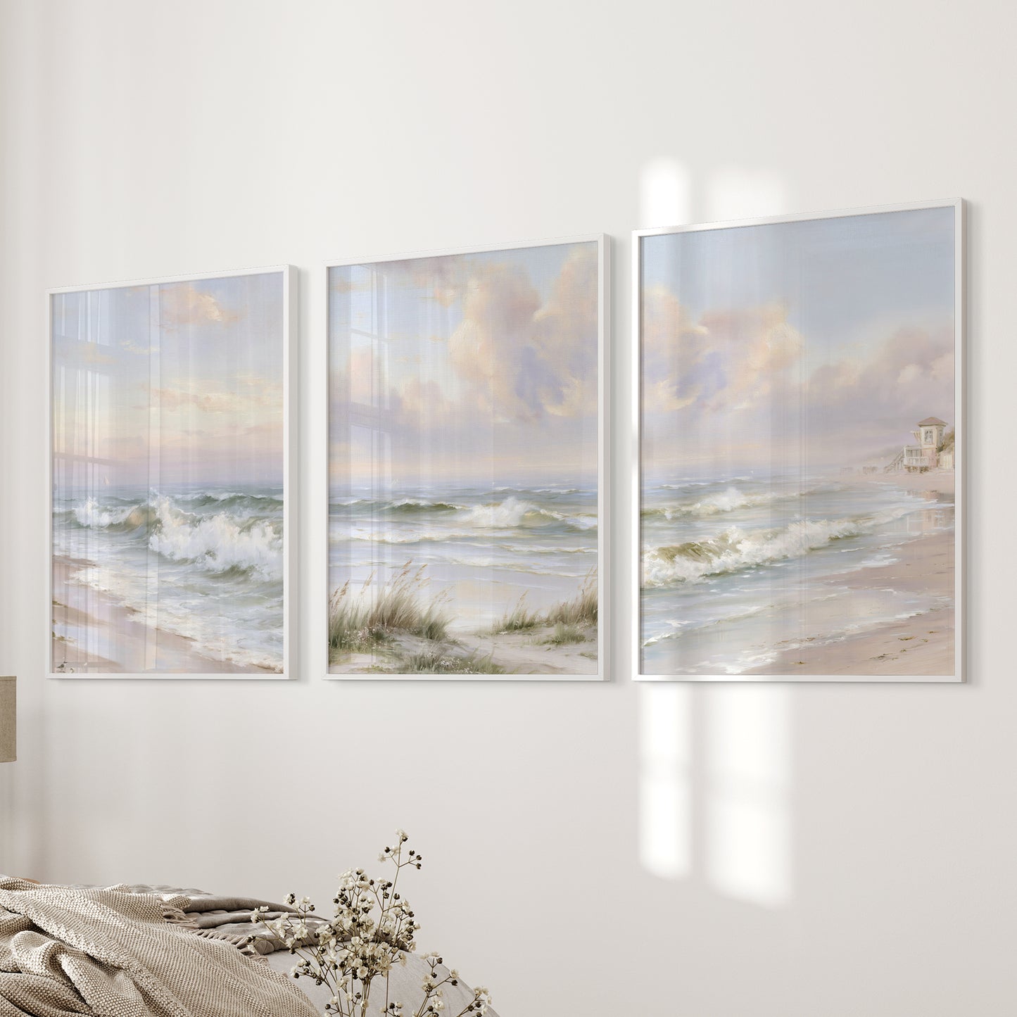 Beach Landscape Set of 3 Wall Decor. Serene Ocean Waves Prints
