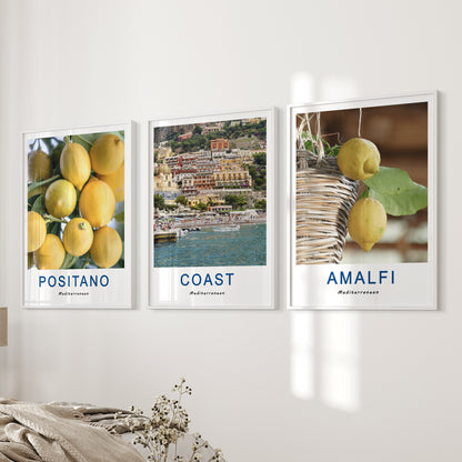 Italy Travel Decor Set of 3. Amalfi Lemons Wall Art Prints