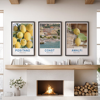 Italy Travel Decor Set of 3. Amalfi Lemons Wall Art Prints