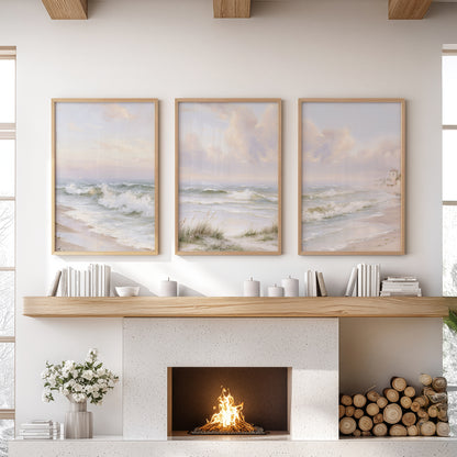 Beach Landscape Set of 3 Wall Decor. Serene Ocean Waves Prints