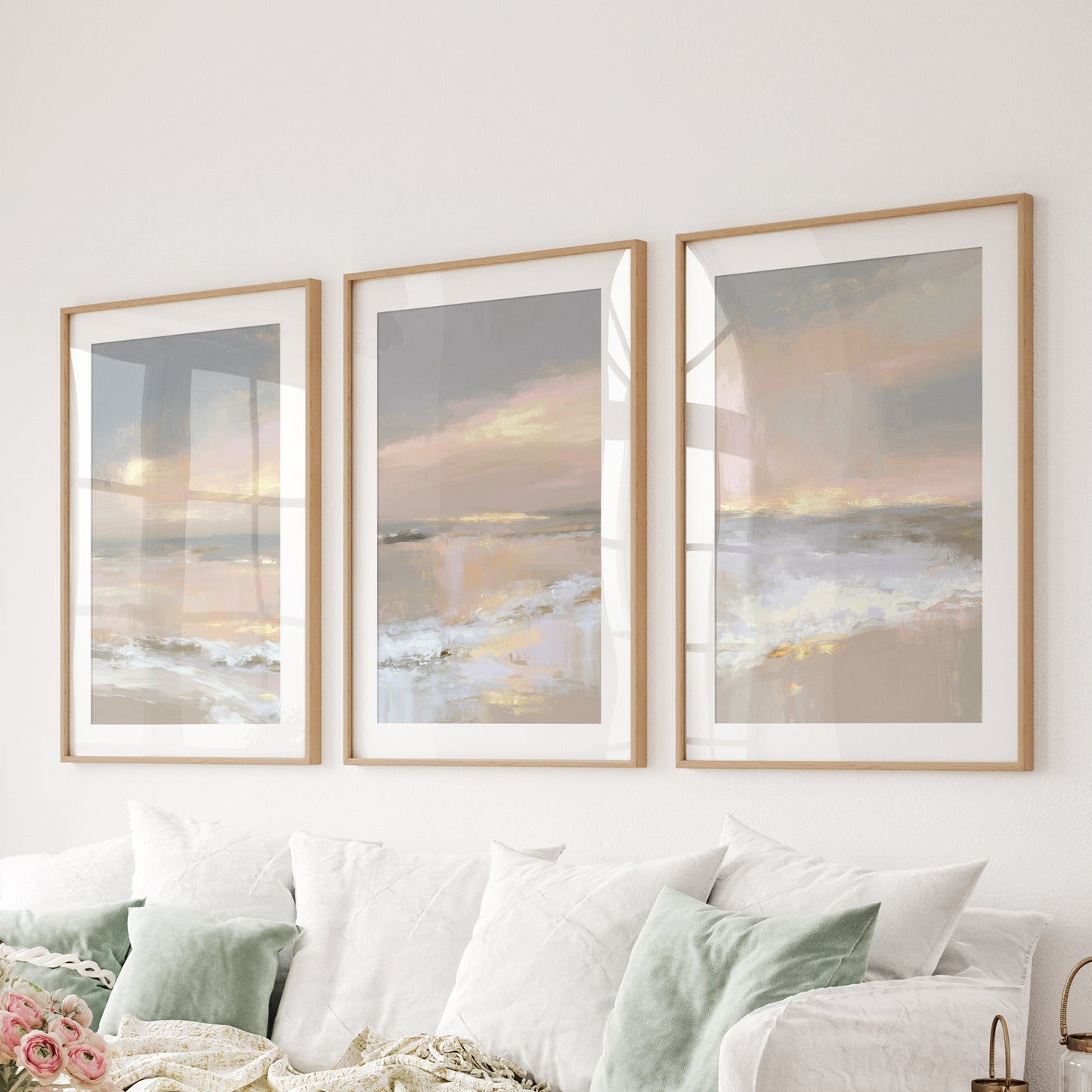 Abstract Coastal Set of 3 Prints. Neutral Seascape Painting