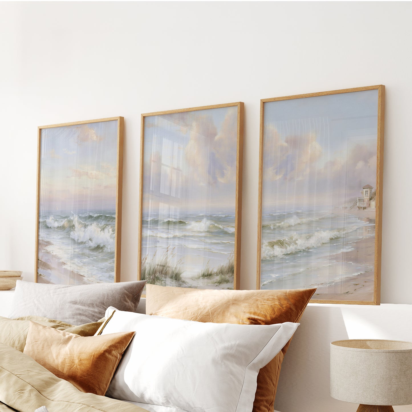 Beach Landscape Set of 3 Wall Decor. Serene Ocean Waves Prints