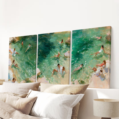 Mediterranean Beach Set of 3 Prints. Ocean Swimmer Wall Art
