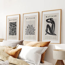 Load image into Gallery viewer, Matisse Gallery Exhibition Wall Posters Art. Thin Wood Frames with Mat Over the Bed.
