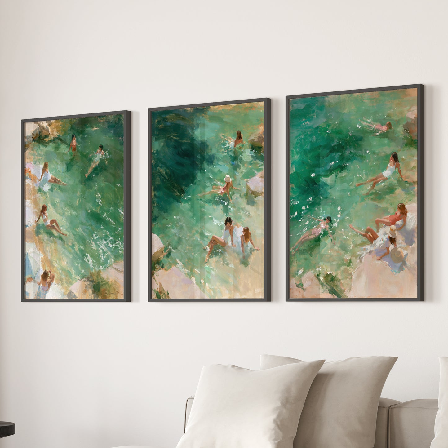Mediterranean Beach Set of 3 Prints. Ocean Swimmer Wall Art