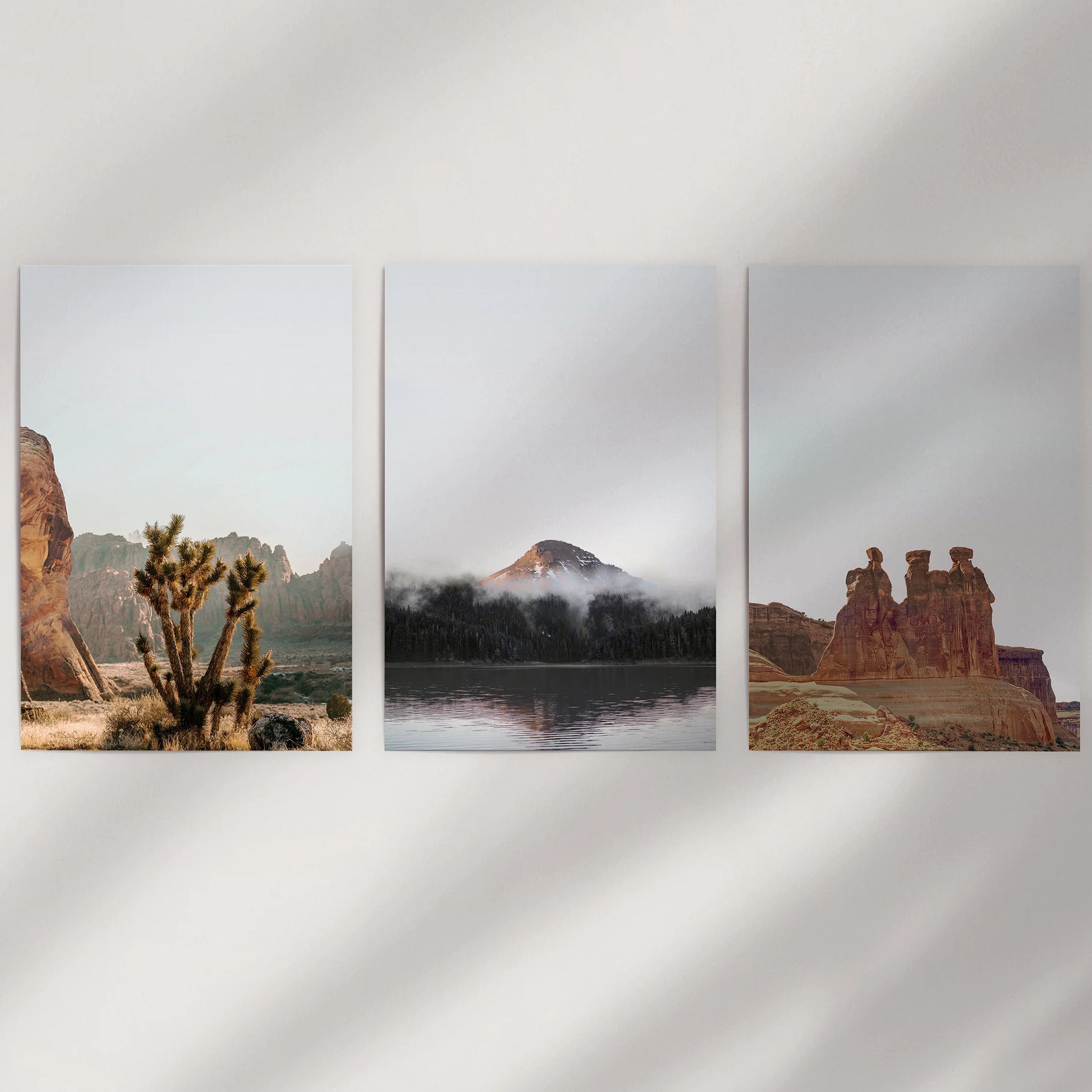 National park desert canyons wall art trio set as poster-only prints suits a minimalist wall, leaving space to breathe while keeping lines crisp.
