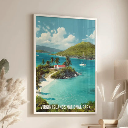 Large coastal wall art in a white frame captures turquoise ocean light, perched above an accent chair to freshen the sitting room with breezy calm.