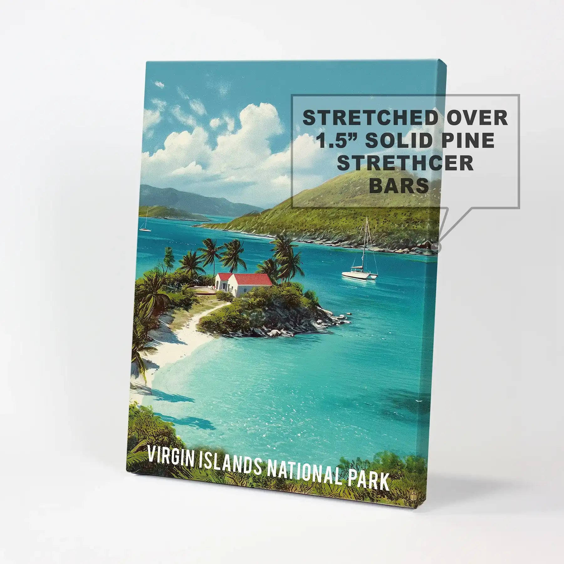 A single ready-to-hang canvas wall print of a turquoise coastline offers instant island calm and soft color to any open wall.