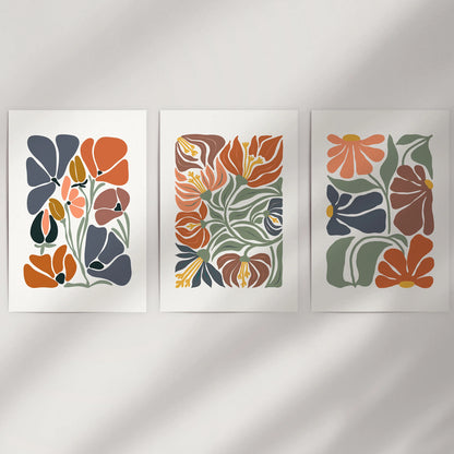 Y2K-style flower illustrations, a 3-piece poster series delivered as rolled prints, pop crisply on a blank wall for an easy, playful art moment.