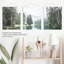 Load image into Gallery viewer, Foggy Forest River with Trees and Mountain - Unframed Art
