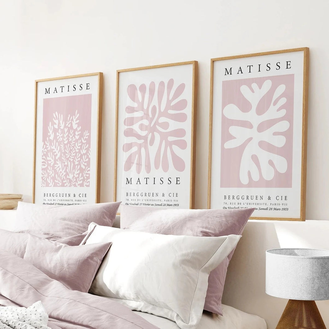 Set of 3 Matisse Abstract Cut Outs - La Gerbe Pink Wall Art