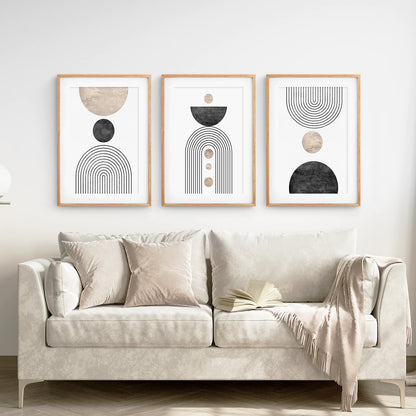 Minimalist Wall Art Set - Modern Art Prints of Black Rainbow