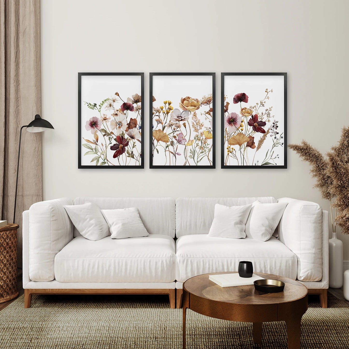 3 Piece Brown and Red Wildflower Wall Art Set