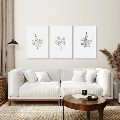 Flower Line Art Set of 3 Prints - Botanical Wall Décor
