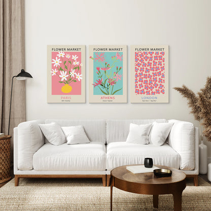 Flower Market Prints Set of 3 in Pink & Blue