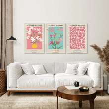 Load image into Gallery viewer, Flower Market Prints Set of 3 in Pink &amp; Blue
