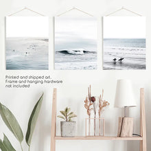 Load image into Gallery viewer, Set of 3 Navy Blue Ocean Wall Decor. Surfers, Waves. Art Prints

