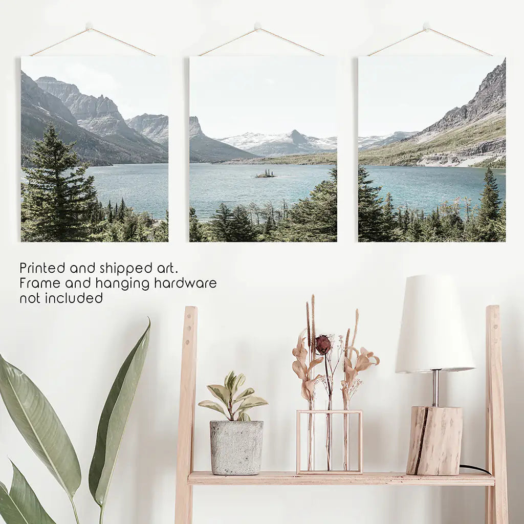 Montana Glacier National Park Triptych. Mountain Lake Wall Art Set. Unframed Prints