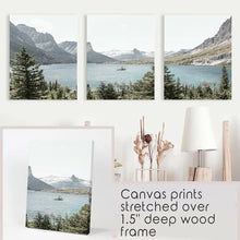 Load image into Gallery viewer, Montana Glacier National Park Triptych. Mountain Lake Wall Art Set. Canvas Prints
