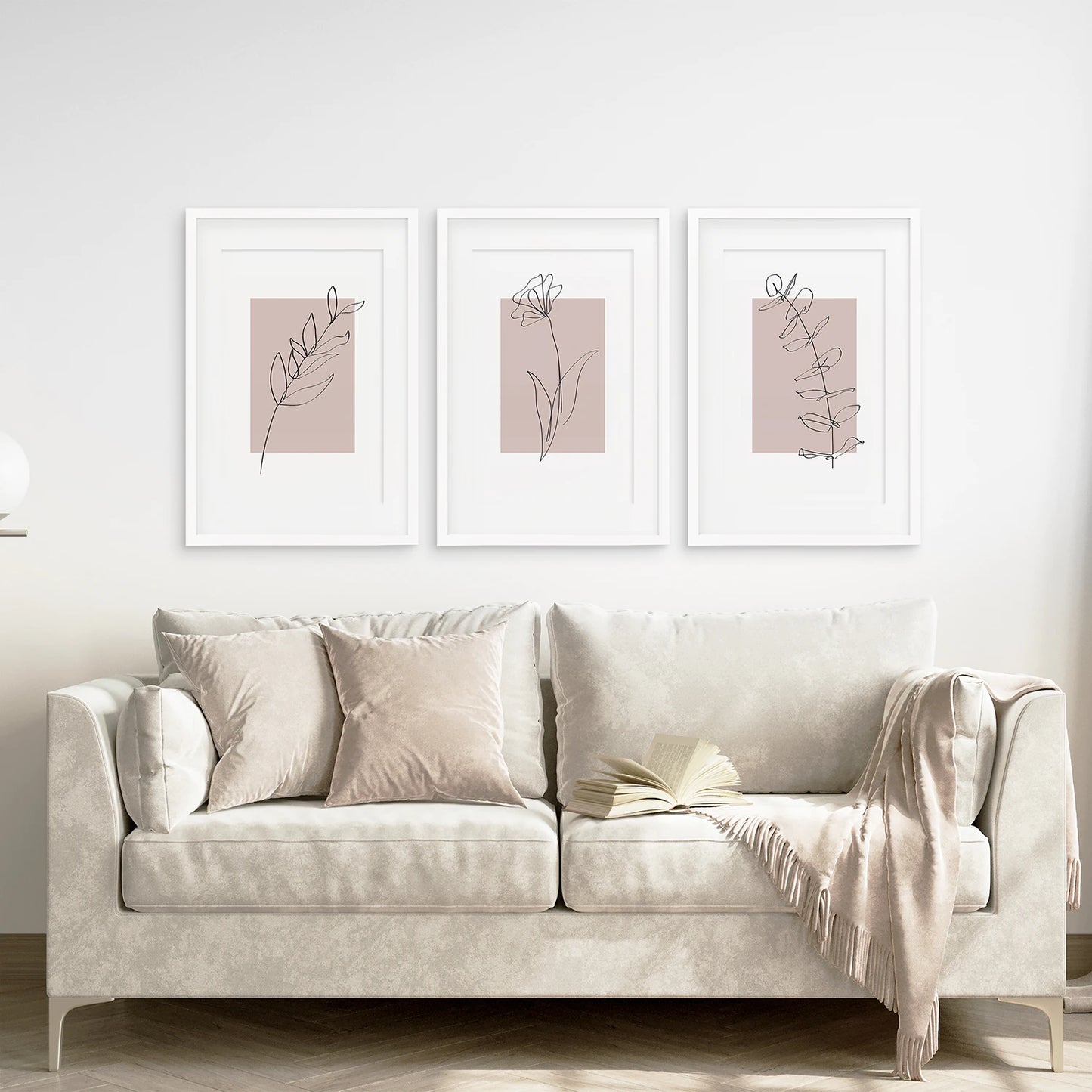 Blush Pink Botanical Line Art Print Set of 3