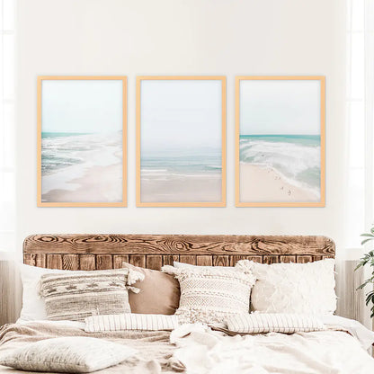 Minimalist Neutral Ocean Beach Wall Art Set of 3 Pieces