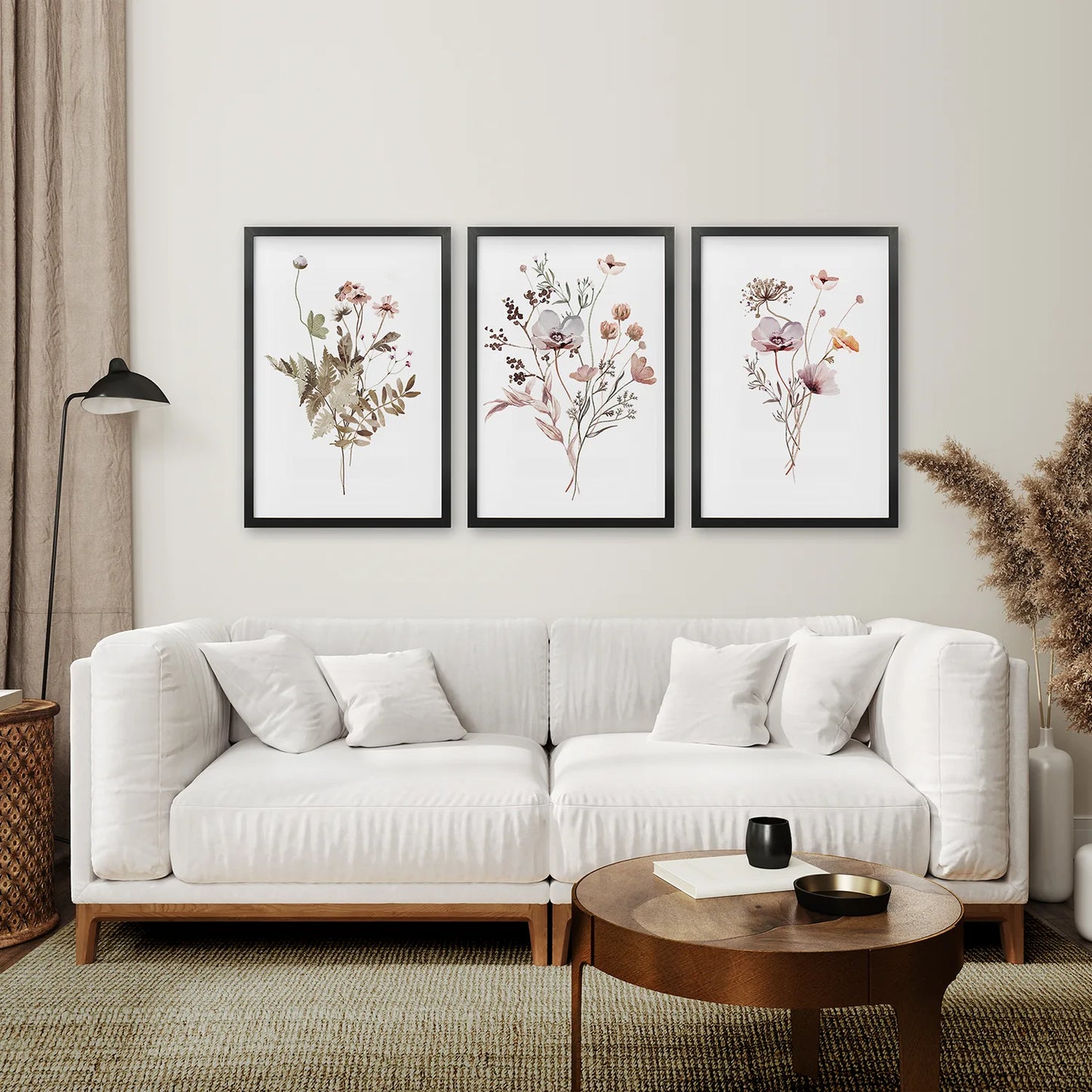 Set of 3 Beige and Purple Wildflower Posters