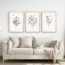 Load image into Gallery viewer, Set of 3 Beige and Purple Wildflower Posters
