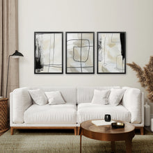 Load image into Gallery viewer, Black and Beige Minimalist Set of 3 Pieces. Nordic Abstract Style. Black Frame. Living Room
