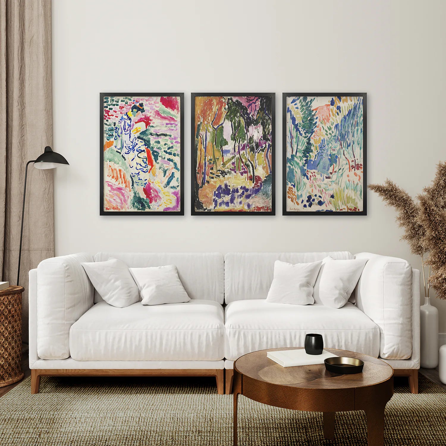 Japanese Garden Set of 3 Posters. Abstract Eclectic Art. Black Frame. Living Room