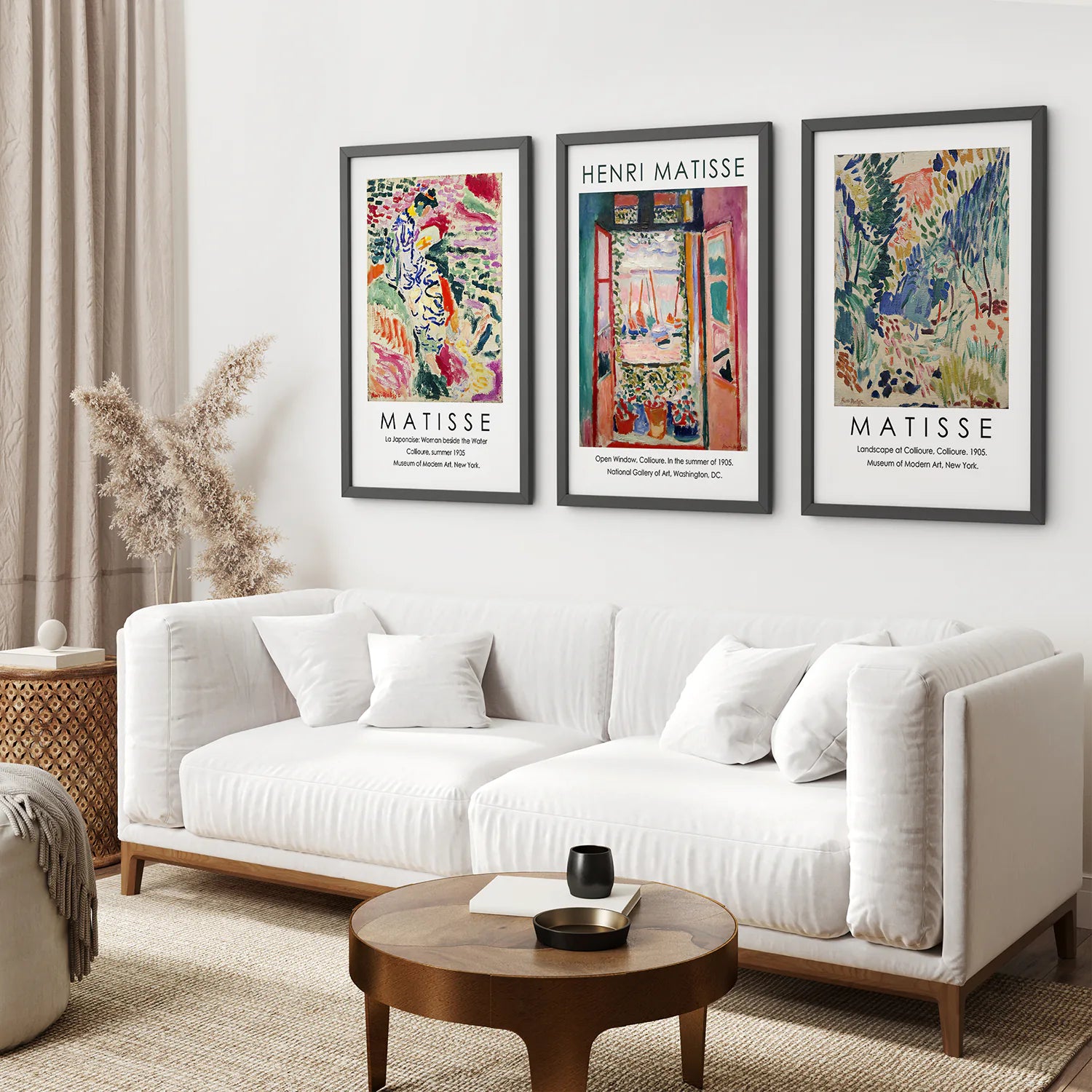 Vintage Henri Matisse Set of 3 Prints. Abstract Landscape. Black Frame. Living Room