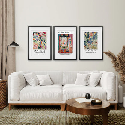 Vintage Henri Matisse Set of 3 Prints. Abstract Landscape. Black Frame with Mat. Living Room