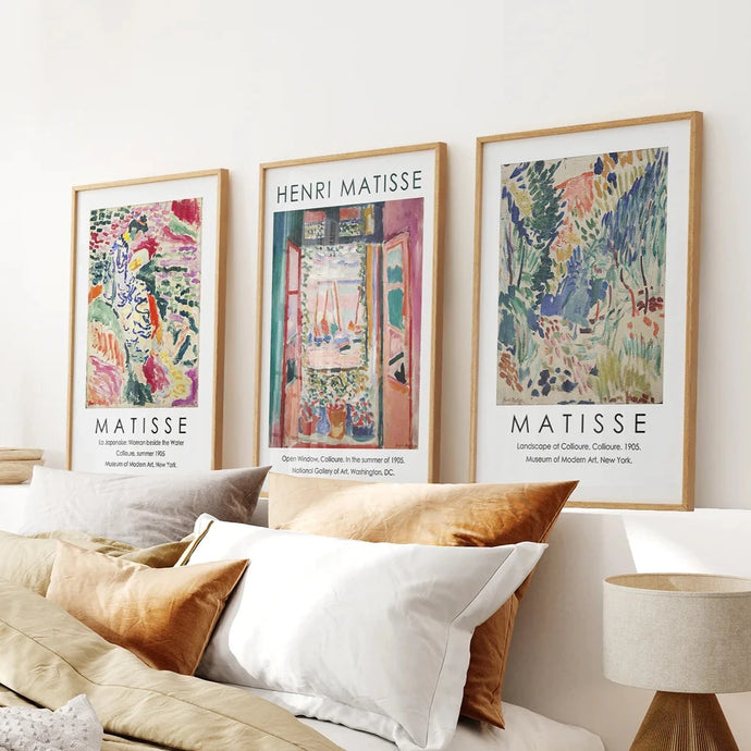 Vintage Henri Matisse Set of 3 Prints. Abstract Landscape. Thinwood Frame. Bedroom
