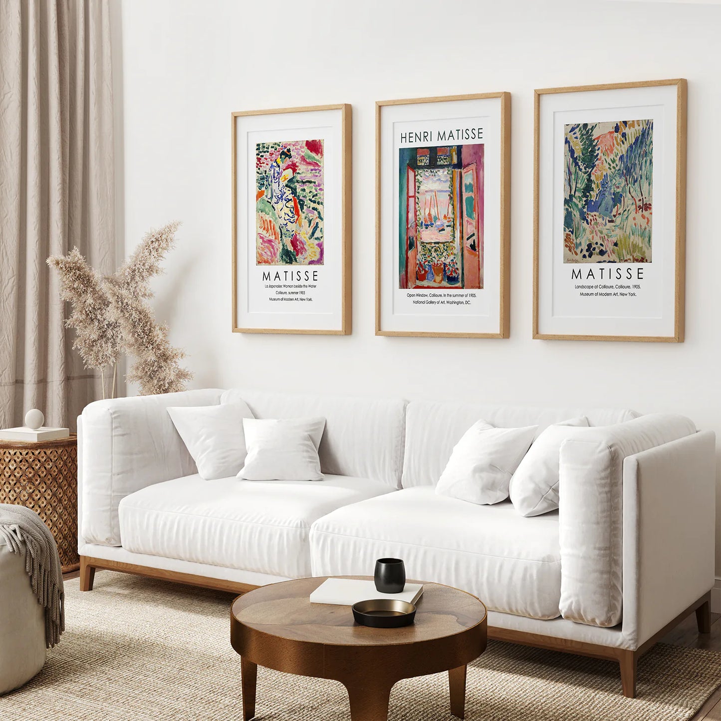 Vintage Henri Matisse Set of 3 Prints. Abstract Landscape. Thinwood Frame with Mat. Living Room
