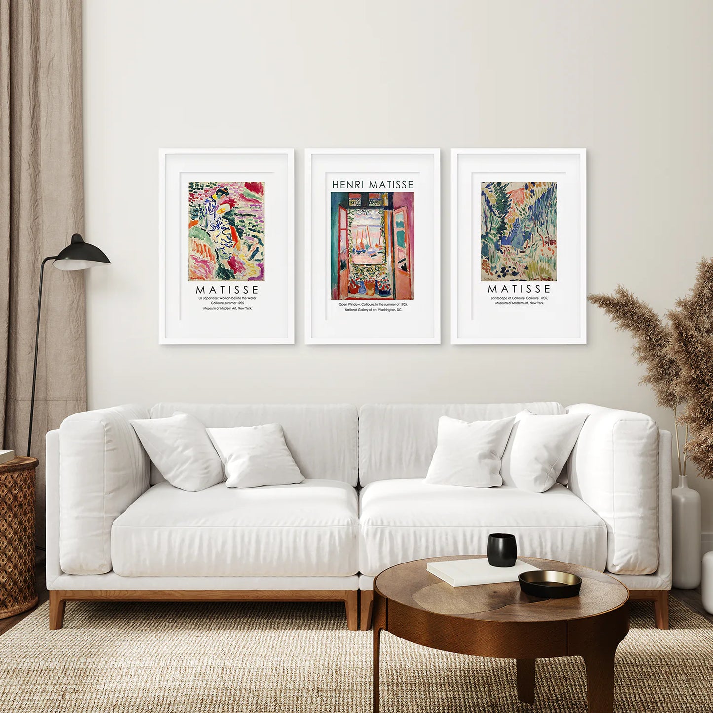 Vintage Henri Matisse Set of 3 Prints. Abstract Landscape. White Frame with Mat. Living Room