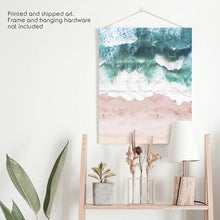 Load image into Gallery viewer, Aerial Coastal Ocean Wall Decor. Pink Beach, Blue Waves. Unframed Print
