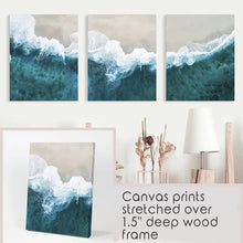 Load image into Gallery viewer, Turquoise Wave on the Sandy Beach Prints. Aerial Photography
