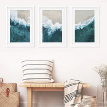 Load image into Gallery viewer, Turquoise Wave on the Sandy Beach Prints. Aerial Photography
