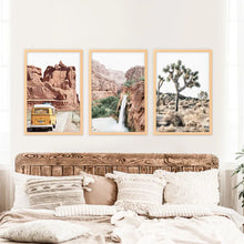 Load image into Gallery viewer, 3 Piece Arizona Travel Wall Art. Joshua Tree, Bus, Waterfall
