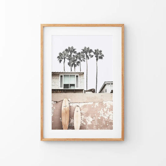 California Coastal Lifestyle Print. Summer Beach. Thin Wood Frame with Mat