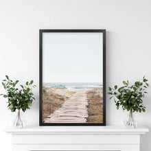 Load image into Gallery viewer, Pastel Beach Pathway Wall Decor. Modern Boho. Black Frame
