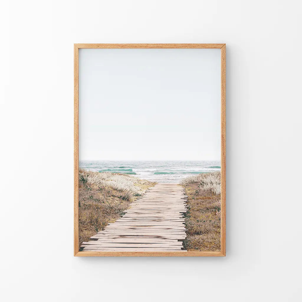 Pastel Beach Pathway Wall Decor. Modern Boho. Thin Wood Frame