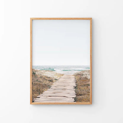 Pastel Beach Pathway Wall Decor. Modern Boho. Thin Wood Frame