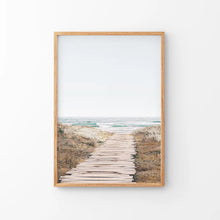 Load image into Gallery viewer, Pastel Beach Pathway Wall Decor. Modern Boho. Thin Wood Frame
