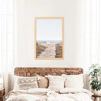 Pastel Beach Pathway Wall Decor. Modern Boho. Wood Frame