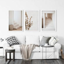 Load image into Gallery viewer, 3 Pieces Beige Aestethic Set. Eucalyptus, Stairway. White Frames
