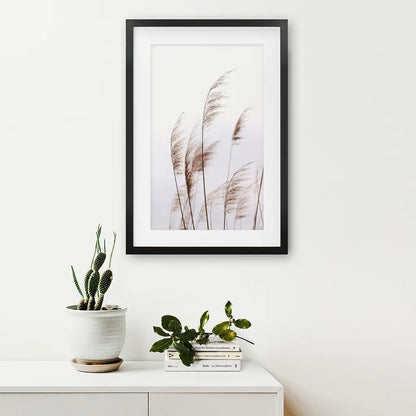 Beige Dried Grass Print. Summer Field. Black Frame with Mat