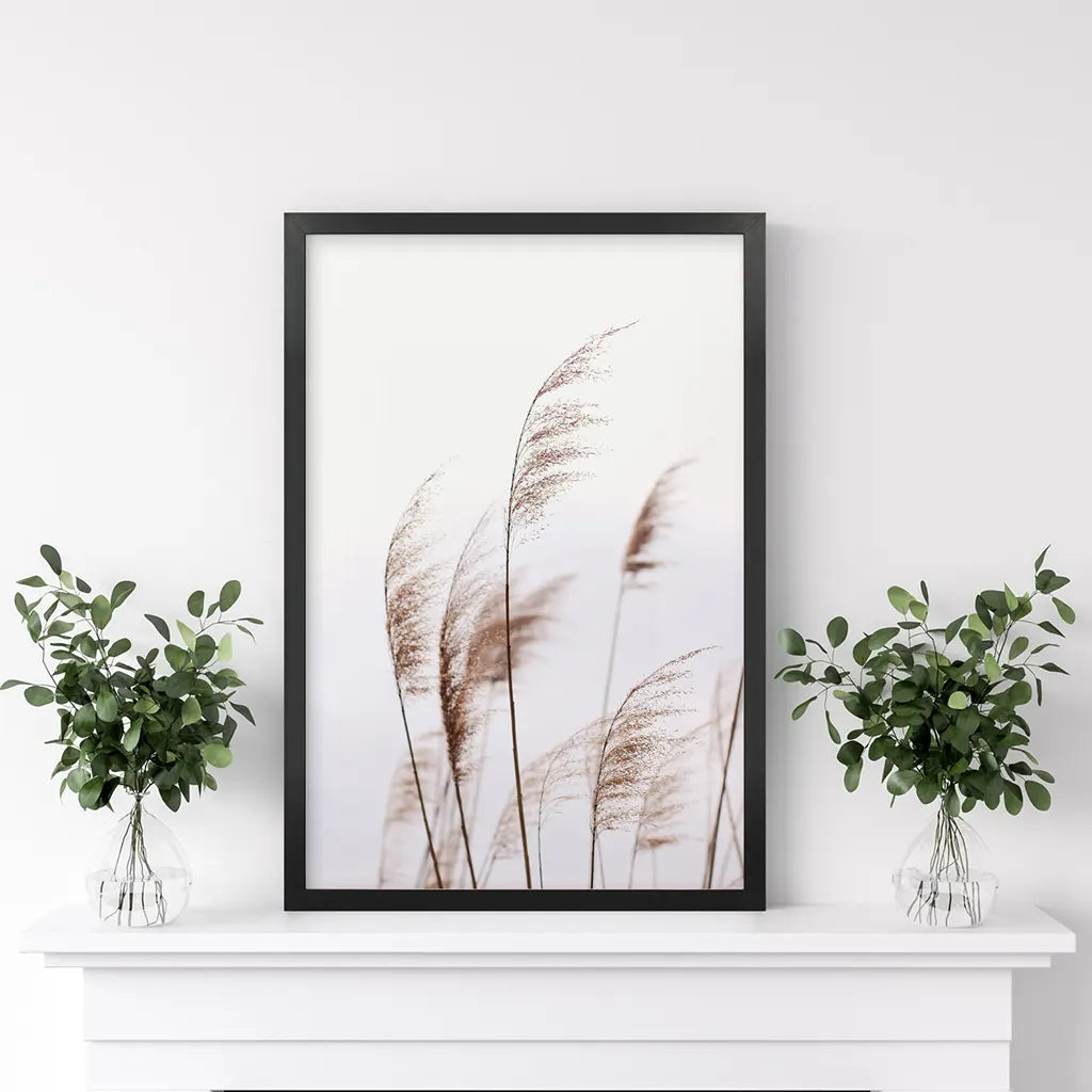 Beige Dried Grass Print. Summer Field. Black Frame