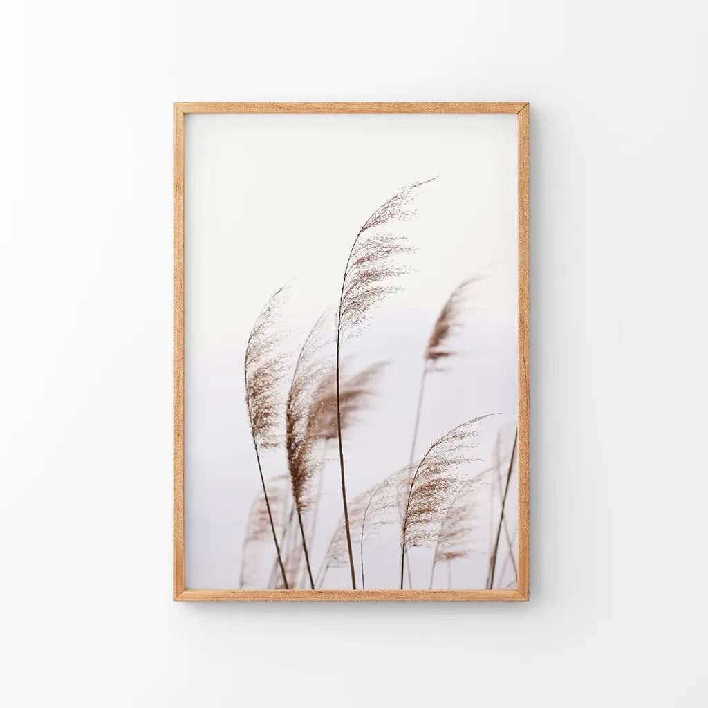 Beige Dried Grass Print. Summer Field. Thin Wood Frame